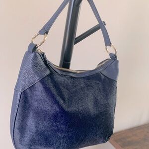 Margo Navy Blue Calf Hair Leather Hobo Shoulder Bag